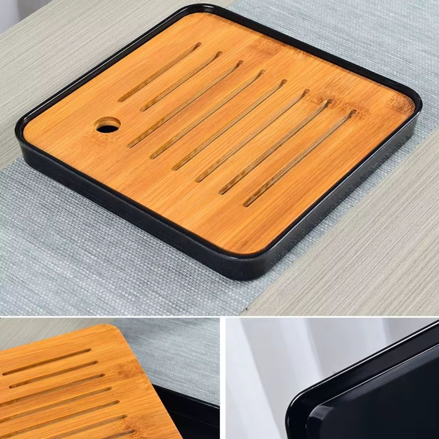 Teeset aus Yixing-Keramik mit 4 Tassen, Bambus-Tablett und Tragetasche – Traditionelles Kung-Fu-Teeset