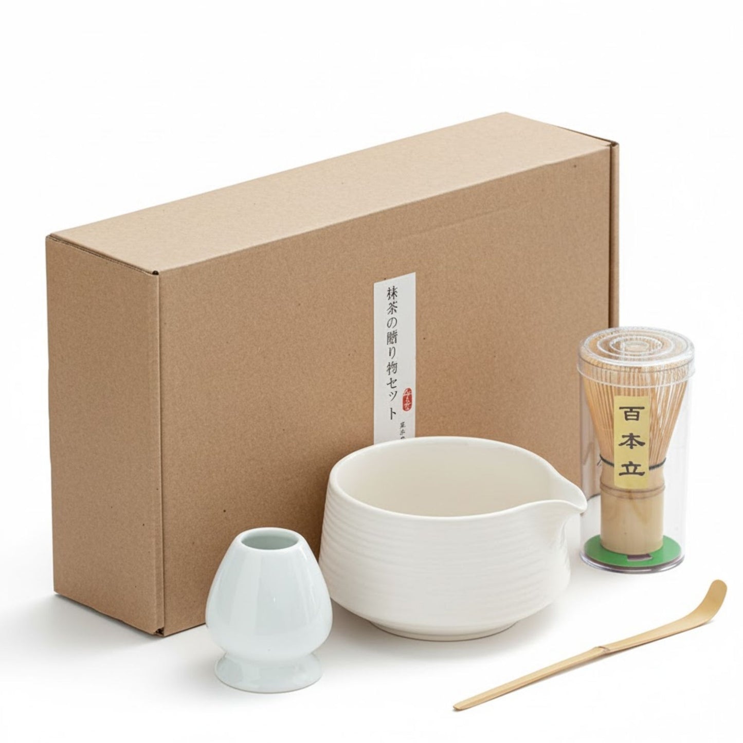 Japanisches traditionelles Matcha Starter Set – Basic Edition | Matcha Schale aus Keramik mit Bambusbesen, Besenhalter & Bambuslöffel