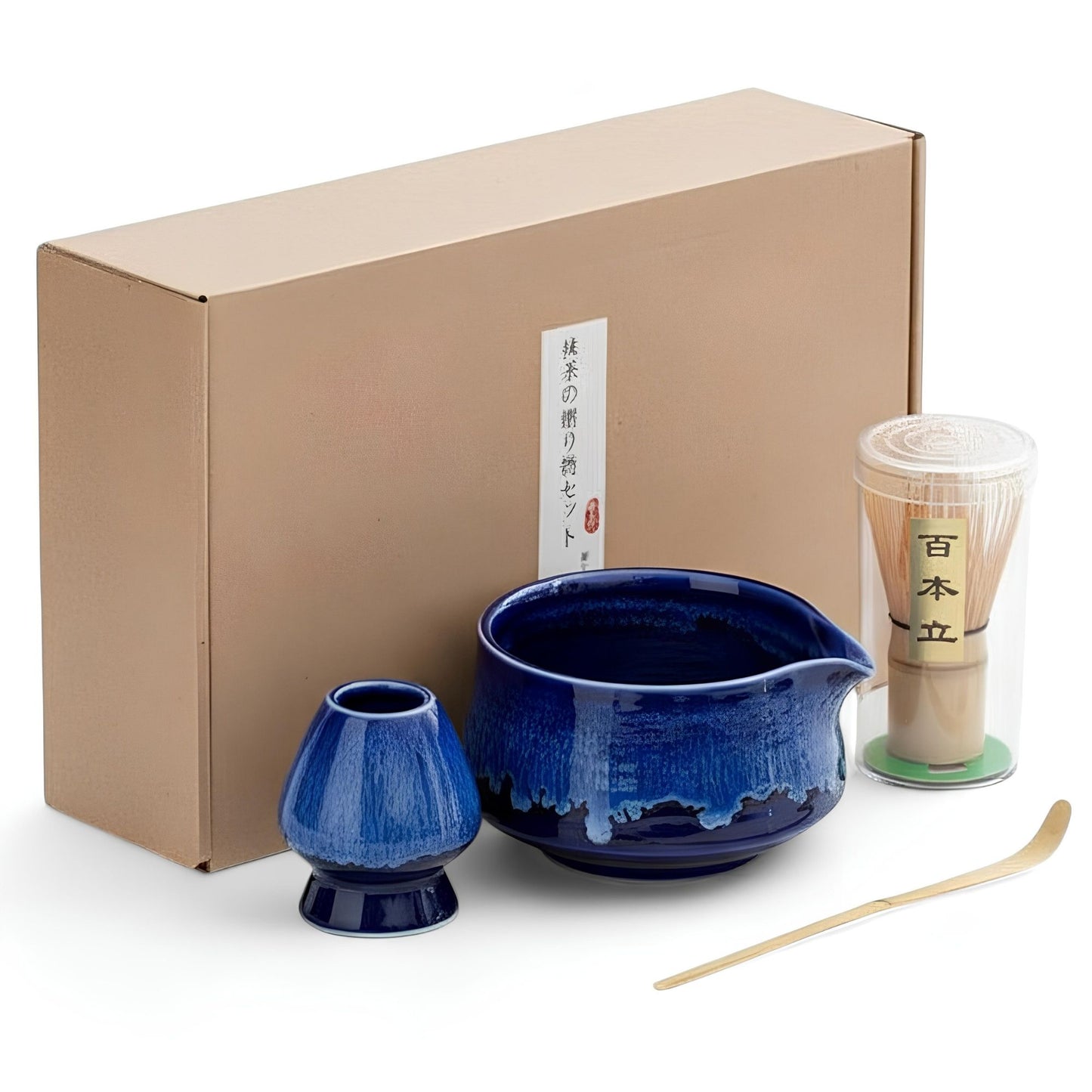 Japanisches traditionelles Matcha Starter Set – Basic Edition | Matcha Schale aus Keramik mit Bambusbesen, Besenhalter & Bambuslöffel