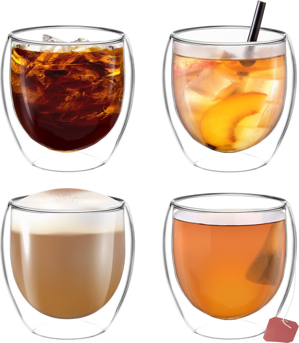 4x 250ml doppelwandige Latte Macchiato, Tee Gläser mit Schwebeeffekt