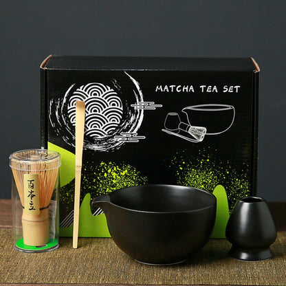 Japanisches traditionelles Matcha Starter Set – Basic Edition | Matcha Schale aus Keramik mit Bambusbesen, Besenhalter & Bambuslöffel
