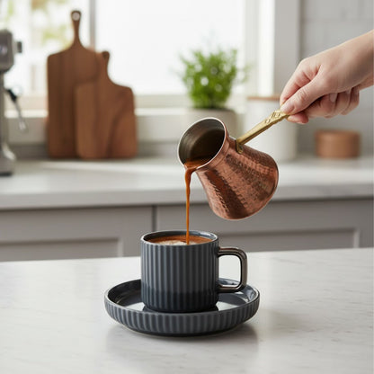 12tlg. Mokka Kaffee Tassen Set, aus Porzellan 100ml, Relief-Design