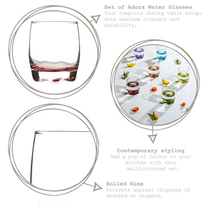Coral Trinkgläser 6er Set, 290 ml, bunte Wassergläser aus Glas, farbiger Boden, bleifrei