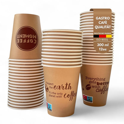 Coffee Moment Kaffeebecher, Kaffee to go Pappbecher – 4 Größen, für heiße & kalte Getränke