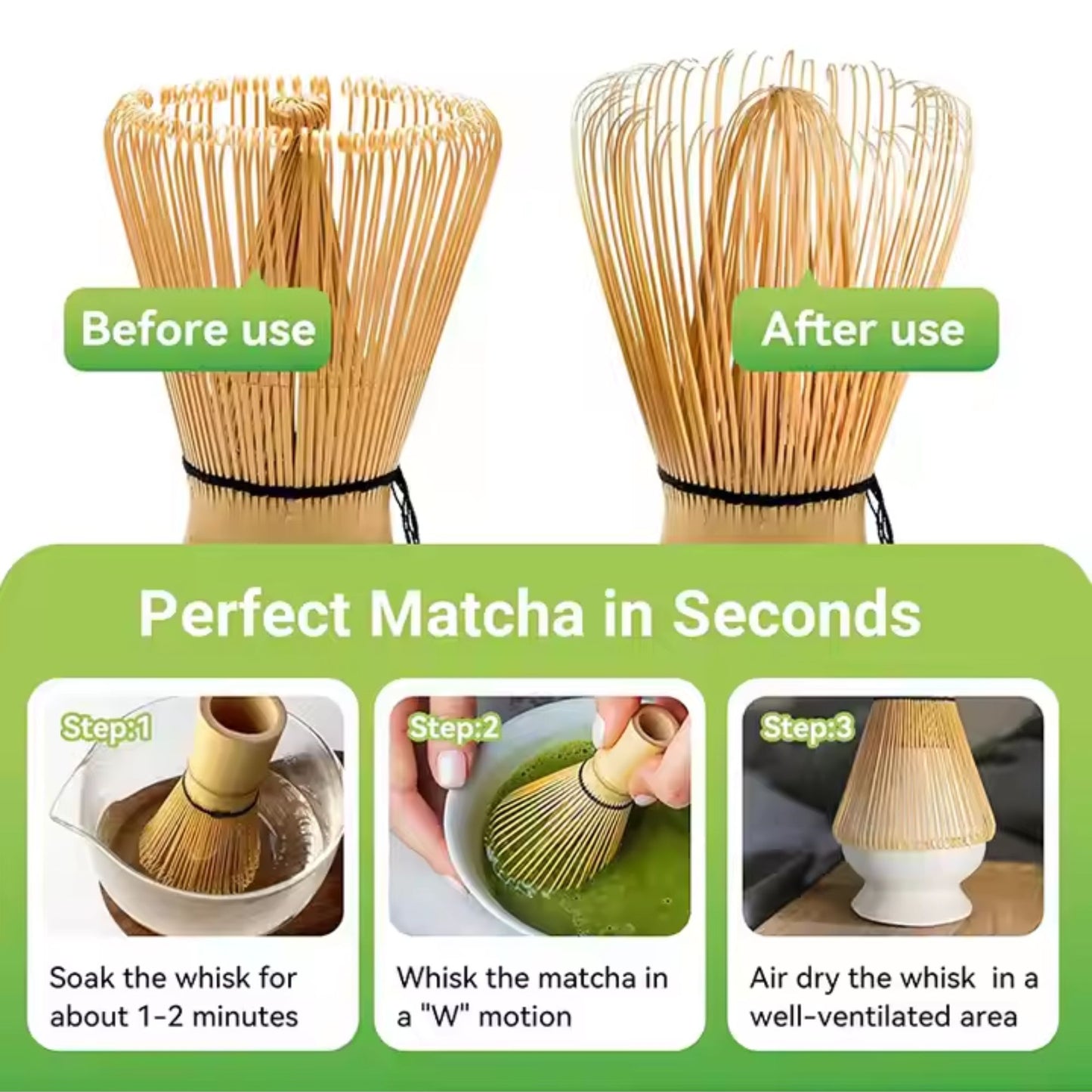 Matcha Whisk Bambusbesen | Chasen Matchabesen 100 Zinken Borsen Natur