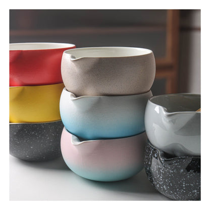 2-teiliges Keramik Matcha Schalen Set Basic | Matcha Schale (500 ml) & Bambusbesen Chasen-Halter, Blau-Rosa