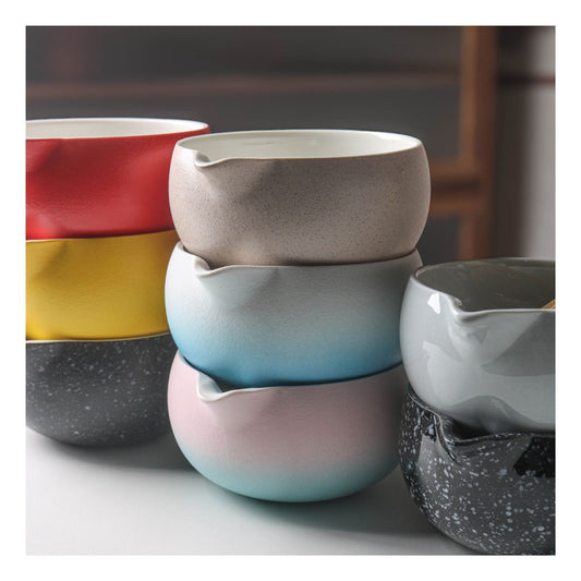 2-teiliges Keramik Matcha Schalen Set Basic | Matcha Schale (500 ml) & Bambusbesen Chasen-Halter, Blau-Rosa