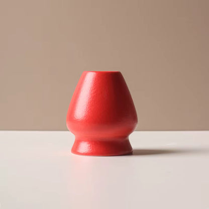 2-teiliges Keramik Matcha Schalen Set Basic | Matcha Schale (500 ml) & Bambusbesen Chasen-Halter, Rot