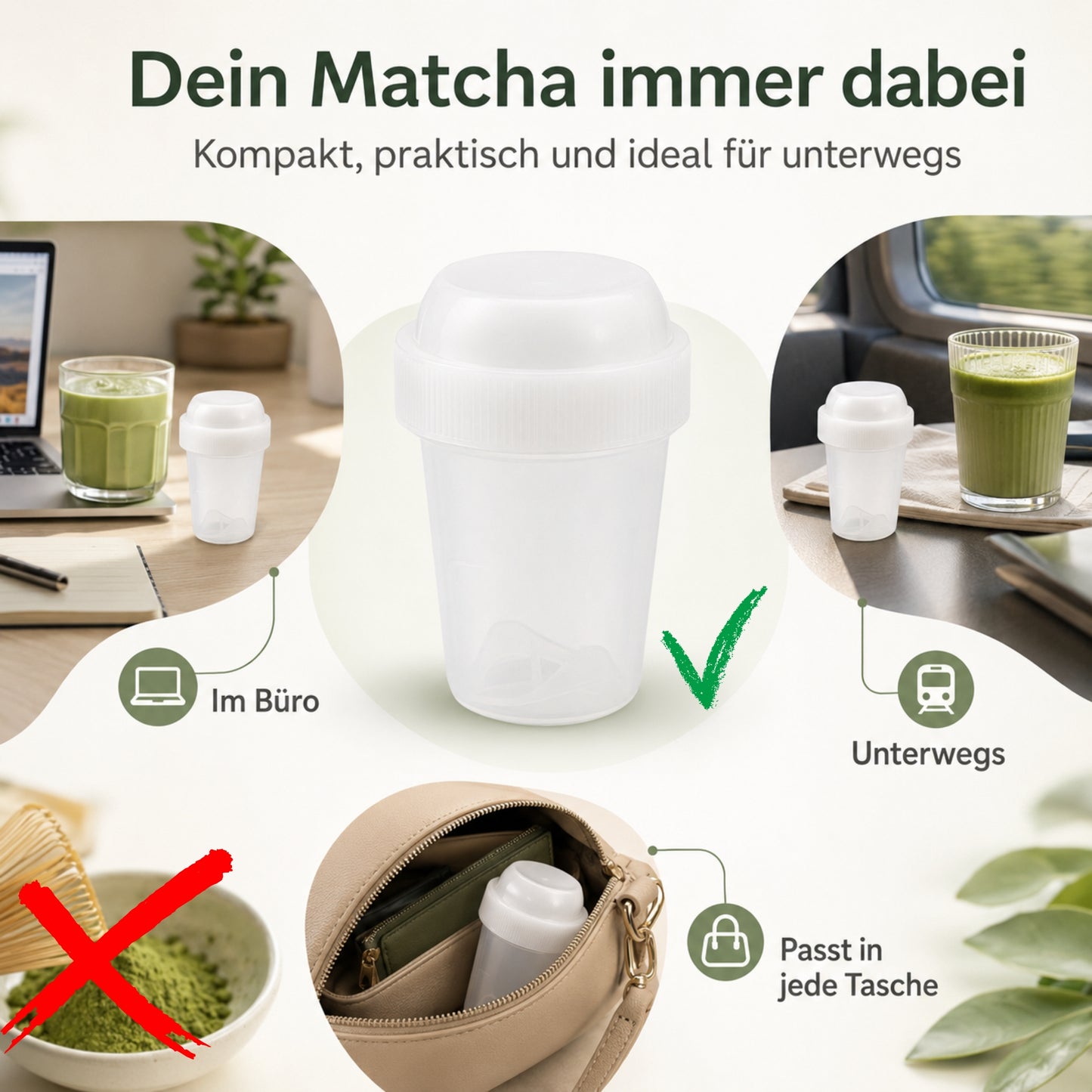 Mini Matcha Shaker 20 ml für Matcha, Hojicha & Ube Latte, kompakter Tee Shaker mit Schraubdeckel, Made in Japan