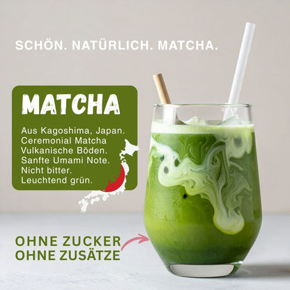 Biomatea Ceremonial Matcha Collagen Latte Pulver 150g 33% Japanischer Matcha und 58% Kollagen Hydrolysat Klumpfrei und leicht löslich, ohne Zuckerzusatz