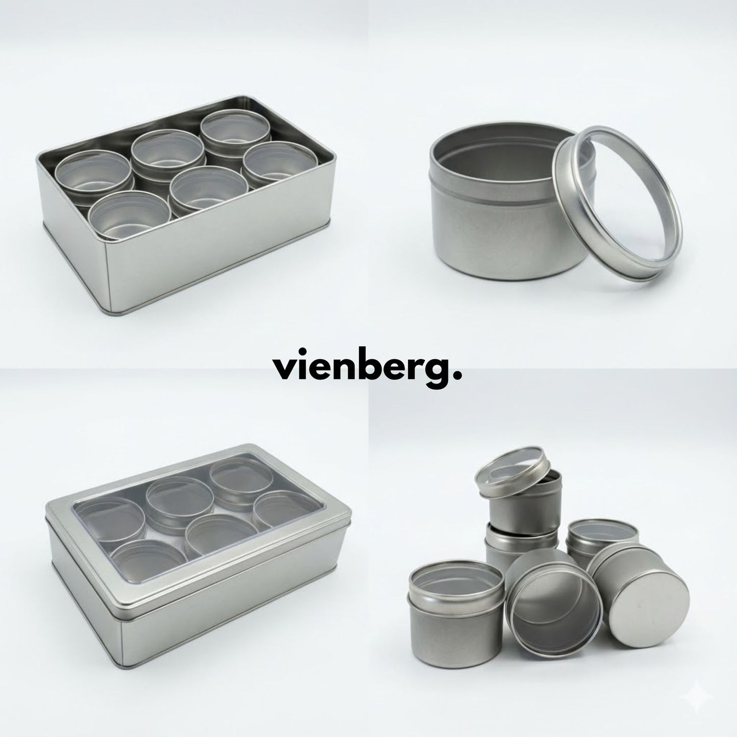 Universal Aufbewahrungsbox mit 6 Innendosen & Sichtfenster Deckel, für Tee, Kaffee & Backzutaten, Gewürze –Ordnungsbox & Organizer – Teedose leere Metalldosen Silber