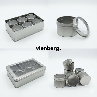 Universal Aufbewahrungsbox mit 6 Innendosen & Sichtfenster Deckel, für Tee, Kaffee & Backzutaten, Gewürze –Ordnungsbox & Organizer – Teedose leere Metalldosen Silber