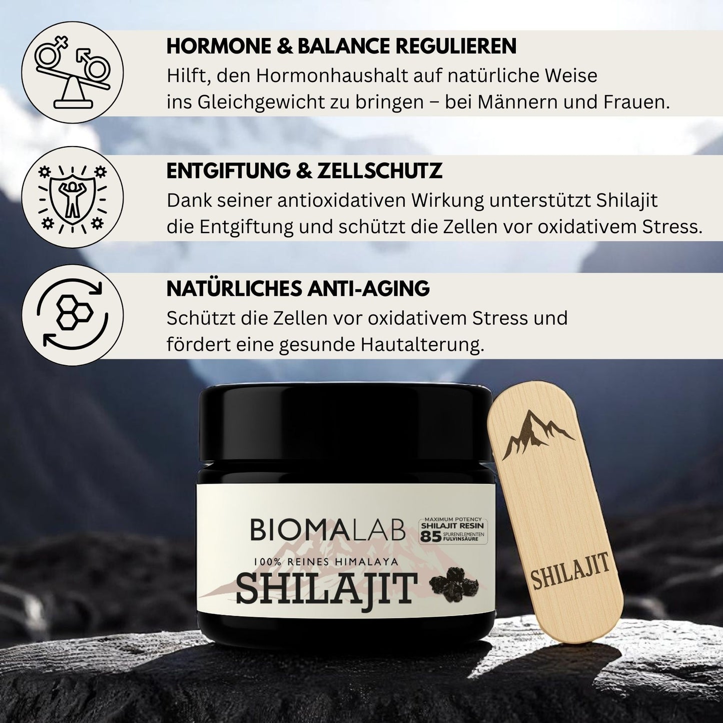 Biomalab Shilajit – 100 % Reines Himalaya Harz im 30g Glas