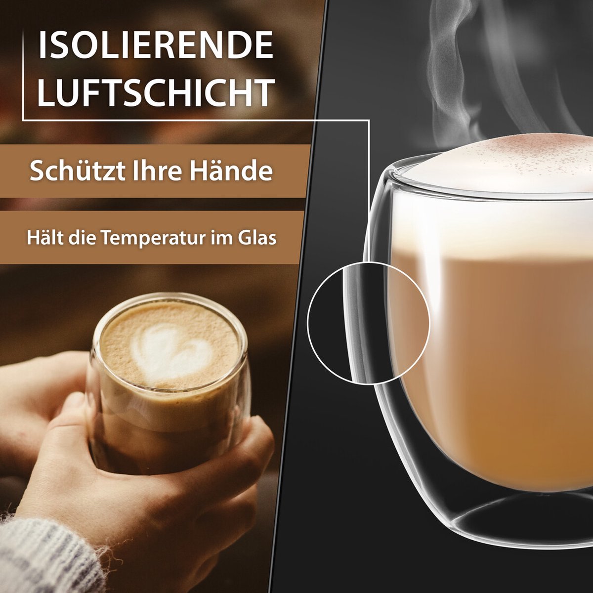 4x 250ml doppelwandige Latte Macchiato, Tee Gläser mit Schwebeeffekt