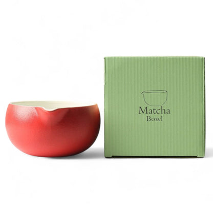 2-teiliges Keramik Matcha Schalen Set Basic | Matcha Schale (500 ml) & Bambusbesen Chasen-Halter, Rot