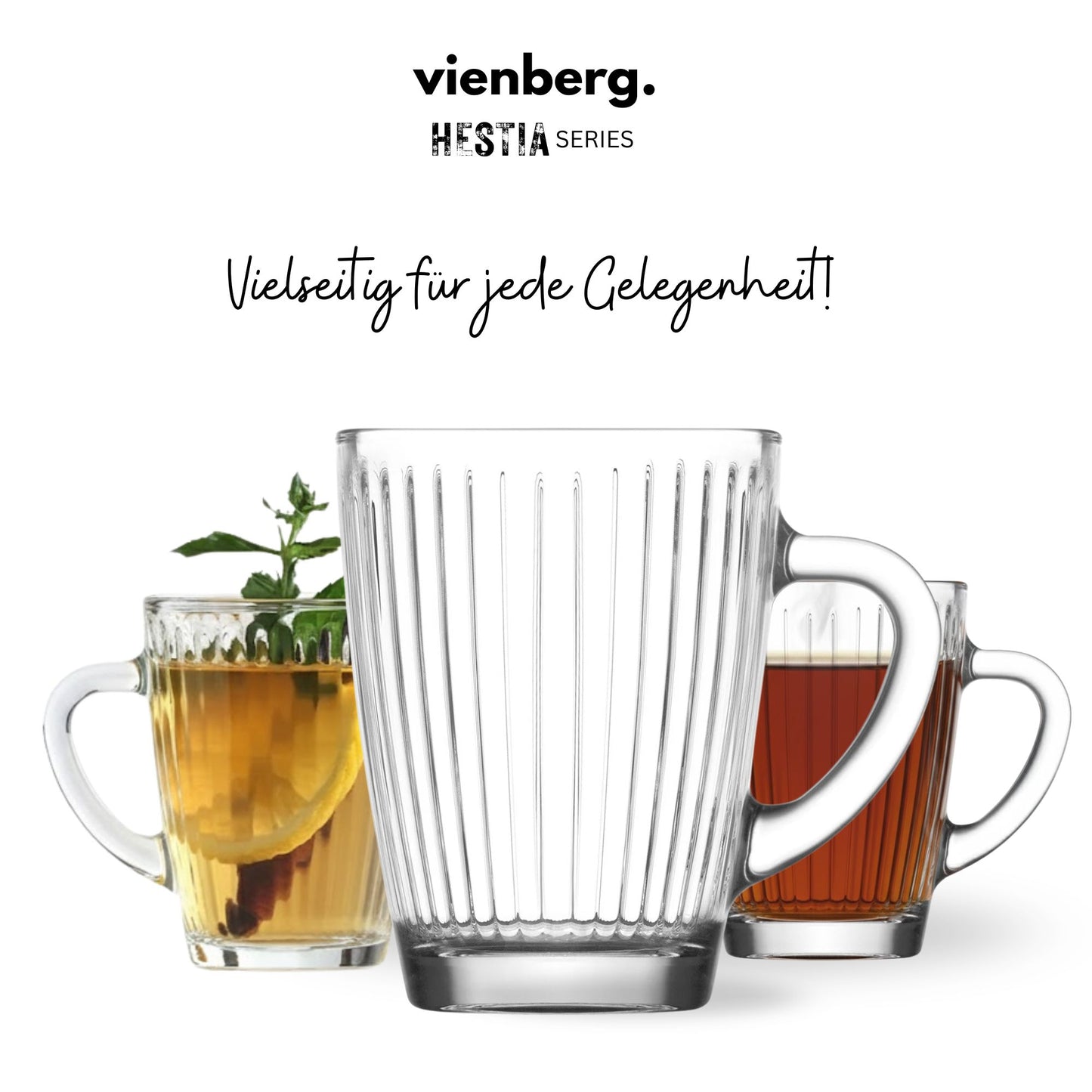 6er Set Matcha & Teegläser mit Henkel Rillen-Relief design, 400 ml