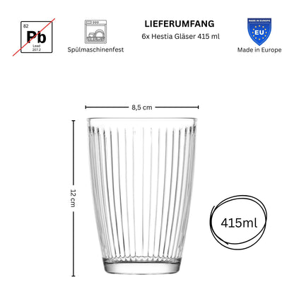 Premium Matcha, Longdrink-Gläser (6er Set) – Massiv & Innen-Geriffelt 415ml