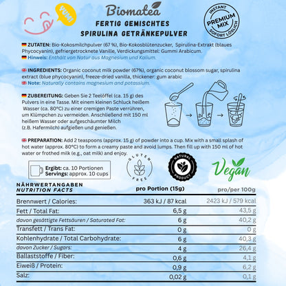 Blue Cloud Latte Pulver – Magischer Spirulina-Kokos Mix mit echter Vanille (150g)
