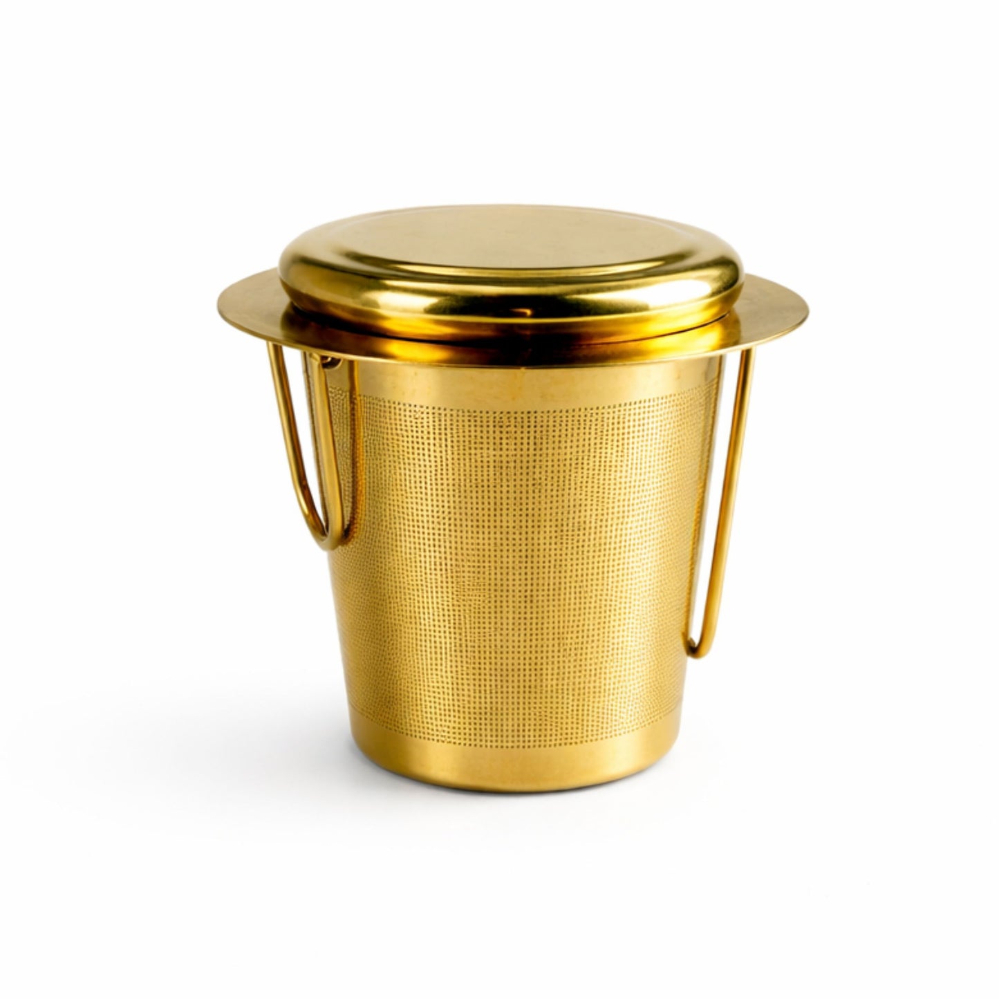 Edelstahl Teesieb Gold mit Deckel & Tee-Löffel | Feinmaschiger Dauerfilter für Tassen