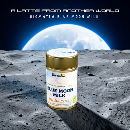 Biomatea Blue Moon Milk Vanille Latte – Blue Spirulina Latte Mix mit Kokosmilch & echter Vanille, 100g Dose