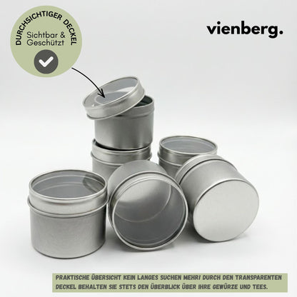 Universal Aufbewahrungsbox mit 6 Innendosen & Sichtfenster Deckel, für Tee, Kaffee & Backzutaten, Gewürze –Ordnungsbox & Organizer – Teedose leere Metalldosen Silber