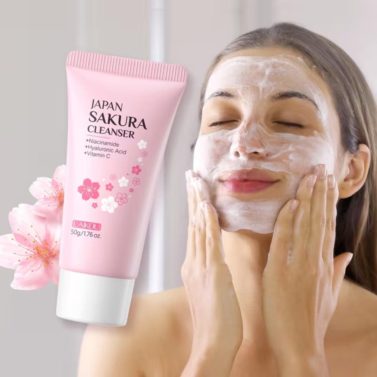 Sakura Gesichtspflege-Geschenkset, 4-teilig – Reinigung, Serum, Augencreme & Gesichtscreme