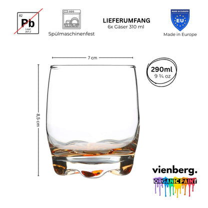 Coral Trinkgläser 6er Set, 290 ml, bunte Wassergläser aus Glas, farbiger Boden, bleifrei