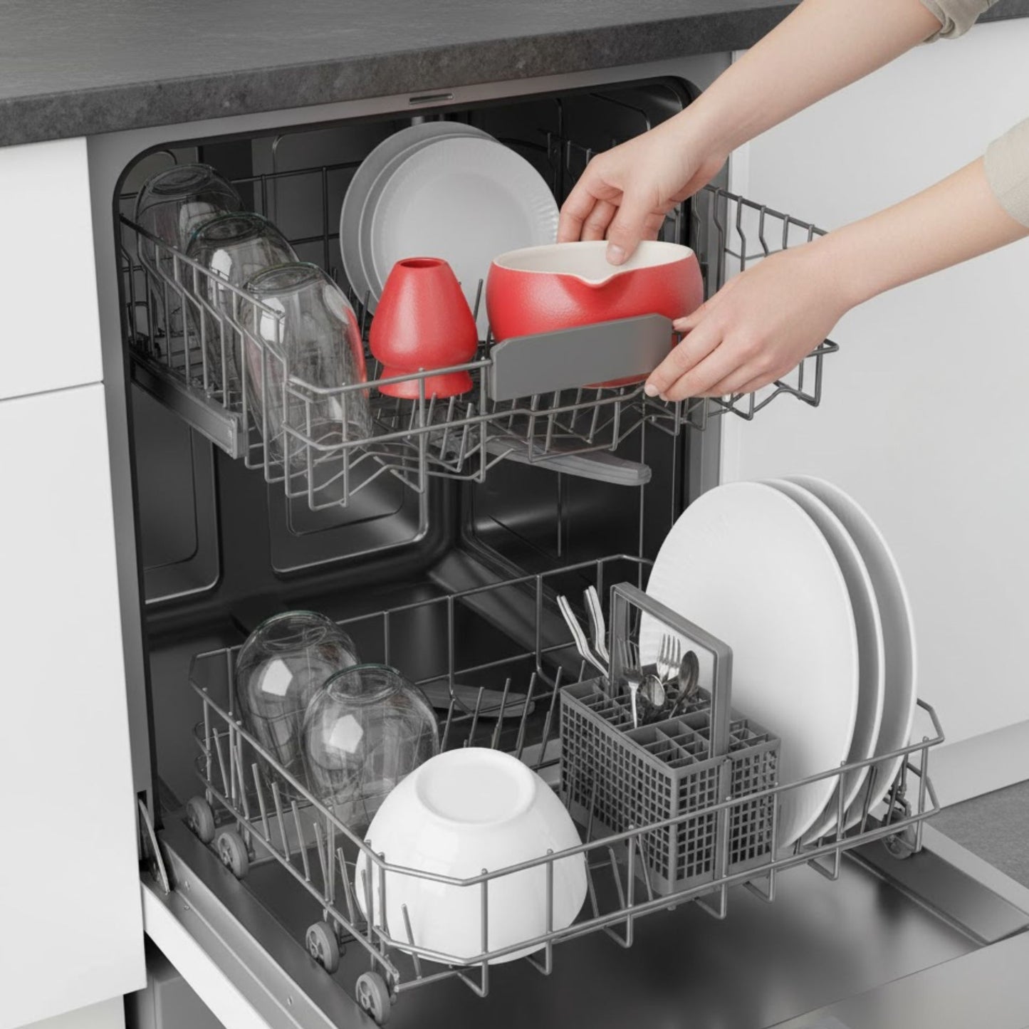 2-teiliges Keramik Matcha Schalen Set Basic | Matcha Schale (500 ml) & Bambusbesen Chasen-Halter, Blau-Rosa