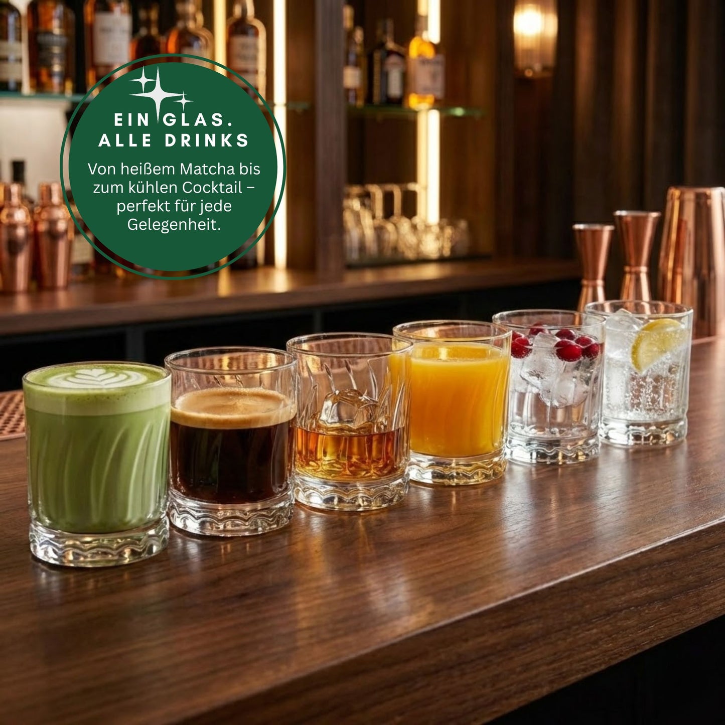 Wave 6 Stück Matcha Gläser 330ml Wellen-Design, extra schwer & massiv