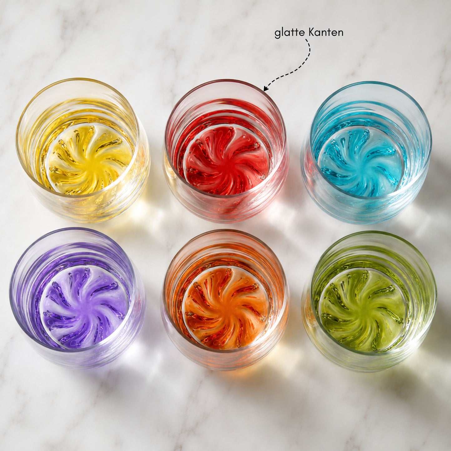 Coral Trinkgläser 6er Set, 290 ml, bunte Wassergläser aus Glas, farbiger Boden, bleifrei