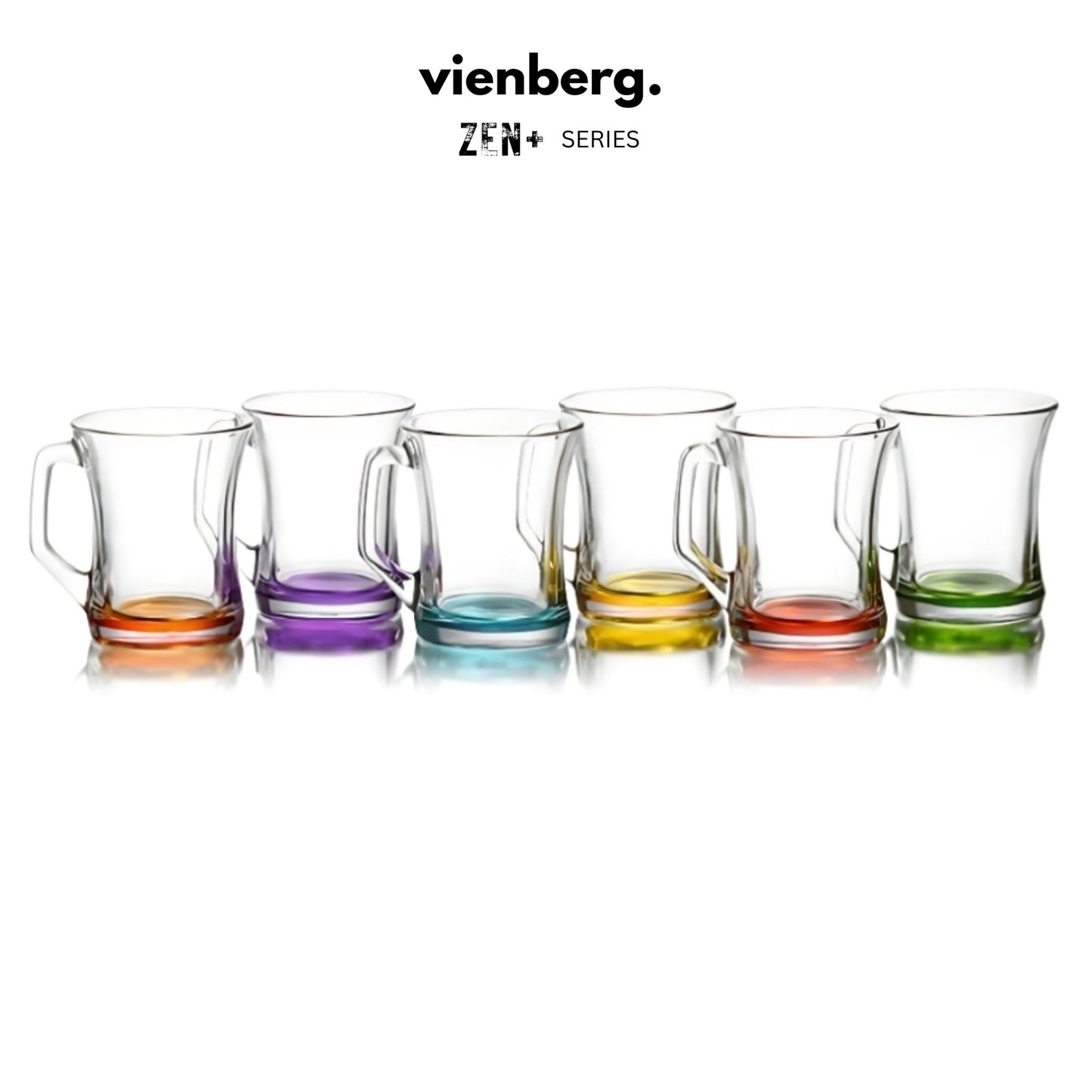 ZEN+ Bunte Gläser mit Henkel (6er Set) – Gehärtetes Glas & 6 Farben 225ml