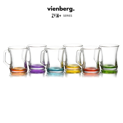 ZEN+ Bunte Gläser mit Henkel (6er Set) – Gehärtetes Glas & 6 Farben 225ml