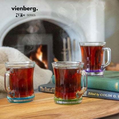 ZEN+ Bunte Gläser mit Henkel (6er Set) – Gehärtetes Glas & 6 Farben 225ml