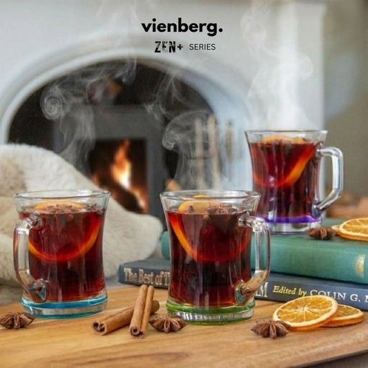 ZEN+ Bunte Gläser mit Henkel (6er Set) – Gehärtetes Glas & 6 Farben 225ml