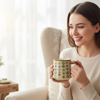 Qinghua Floral Pattern Keramik Teetasse, 450 ml, mit Keramik Teesieb & Deckel