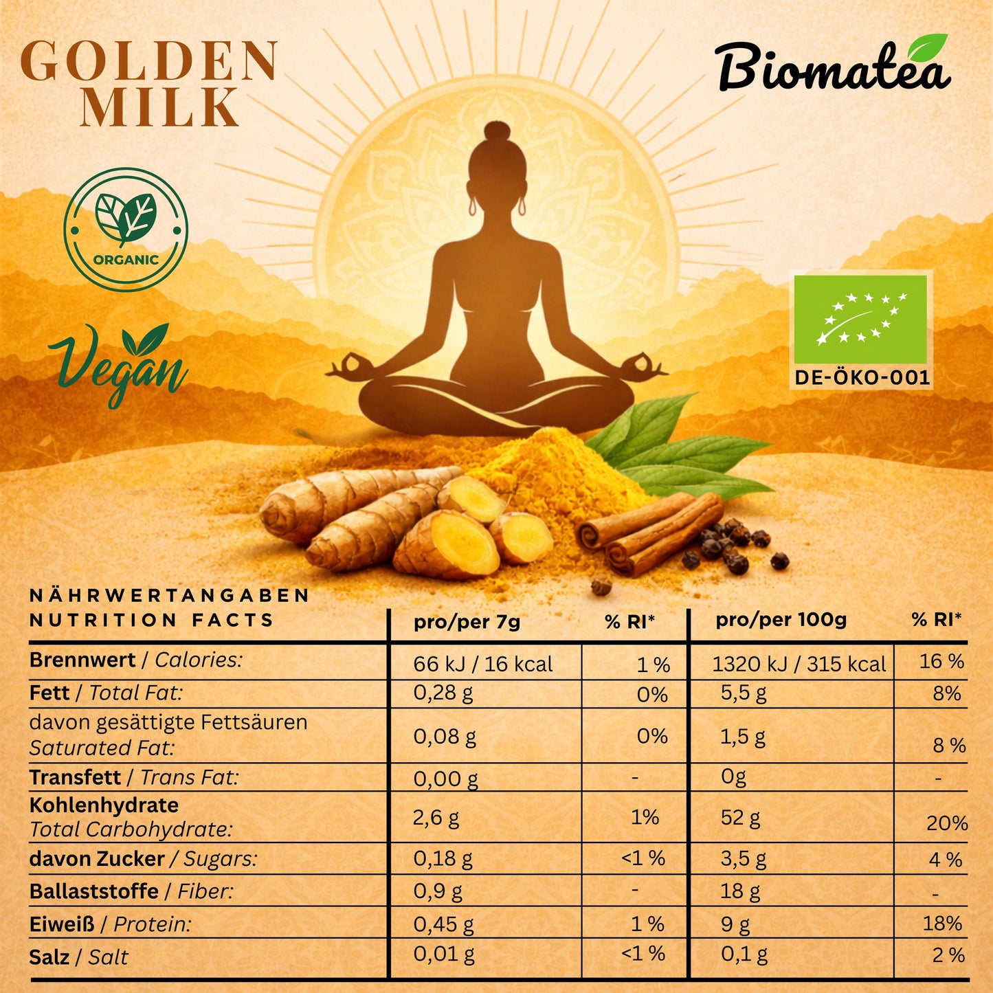 Bio Golden Milk Kurkuma Latte 200g – Goldene Milch Superfood Pulver – Kurkuma Latte Mischung Vegan