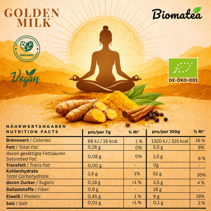 Bio Golden Milk Kurkuma Latte 200g – Goldene Milch Superfood Pulver – Kurkuma Latte Mischung Vegan
