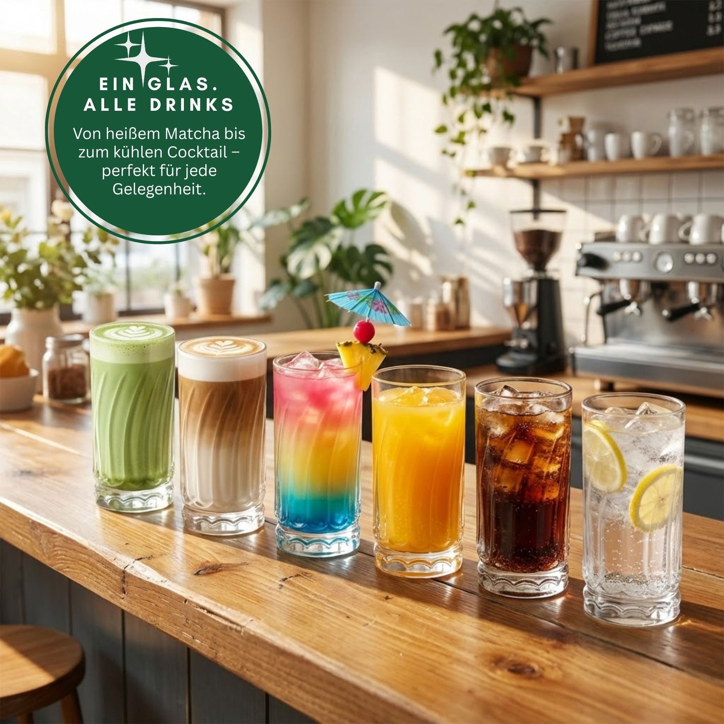 Wave 6 Stück Matcha Gläser 390ml Wellen-Design, extra schwer & massiv