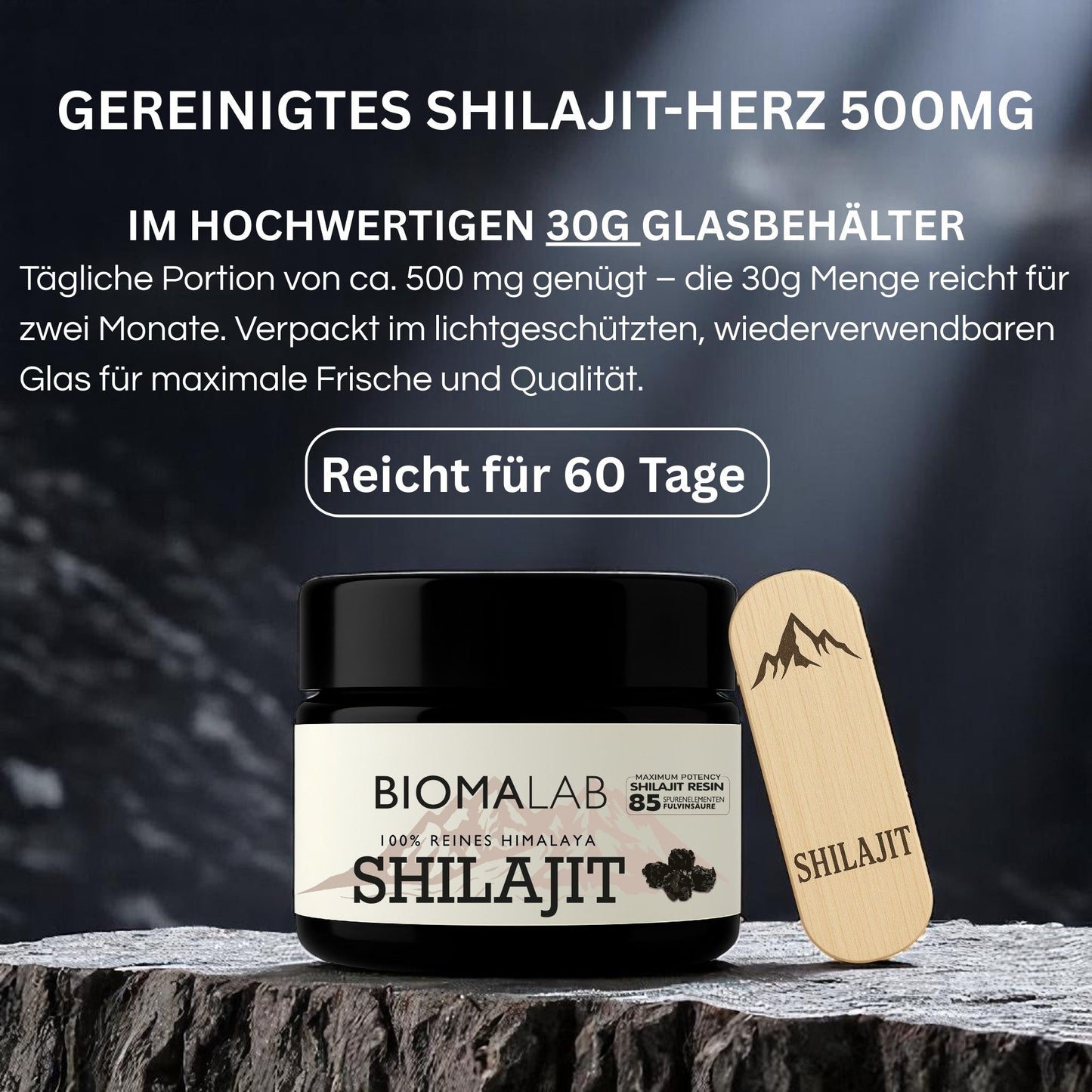 Biomalab Shilajit – 100 % Reines Himalaya Harz im 30g Glas