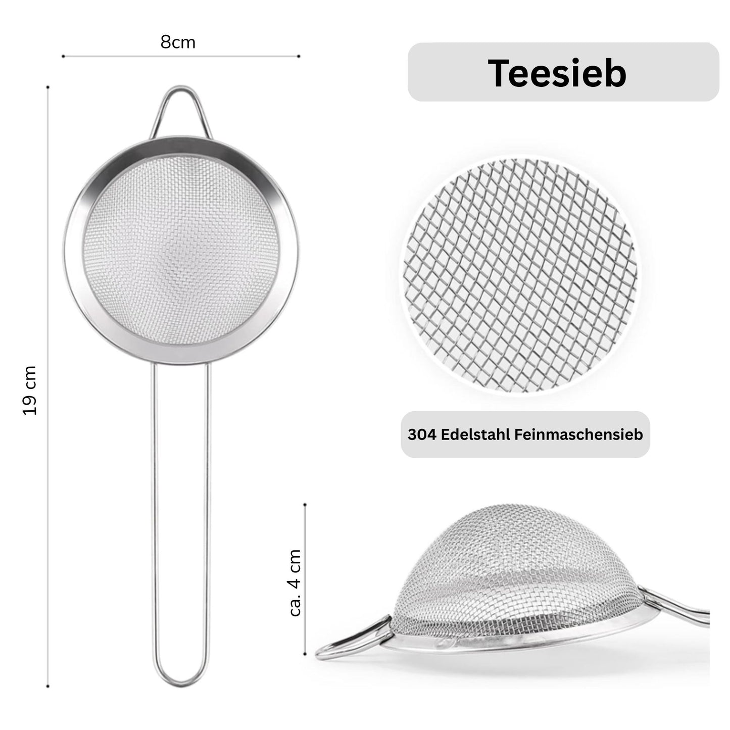 Edelstahl Teesieb – 19 cm | 304 Edelstahl Feinmaschensieb für Matcha & losen Tee, Matcha-Sieb
