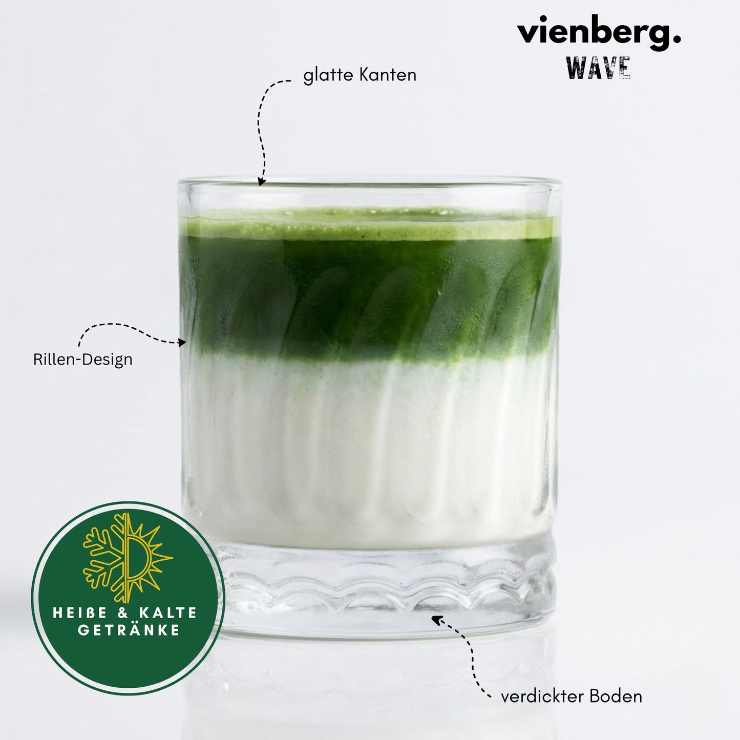 Wave 6 Stück Matcha Gläser 330ml Wellen-Design, extra schwer & massiv