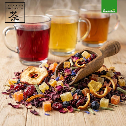 Zen Garden Spirit – Meditativer Früchtetee mit Lotusblättern & Mango (80g) – Tee-Atelier Edition