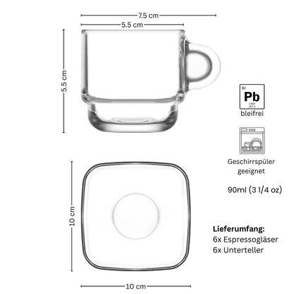 Cozy 12tlg Espressogläser mit Untertassen