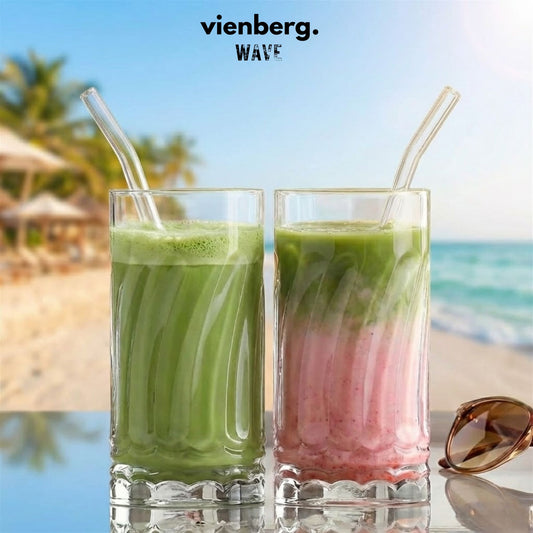 Wave 6 Stück Matcha Gläser 390ml Wellen-Design, extra schwer & massiv