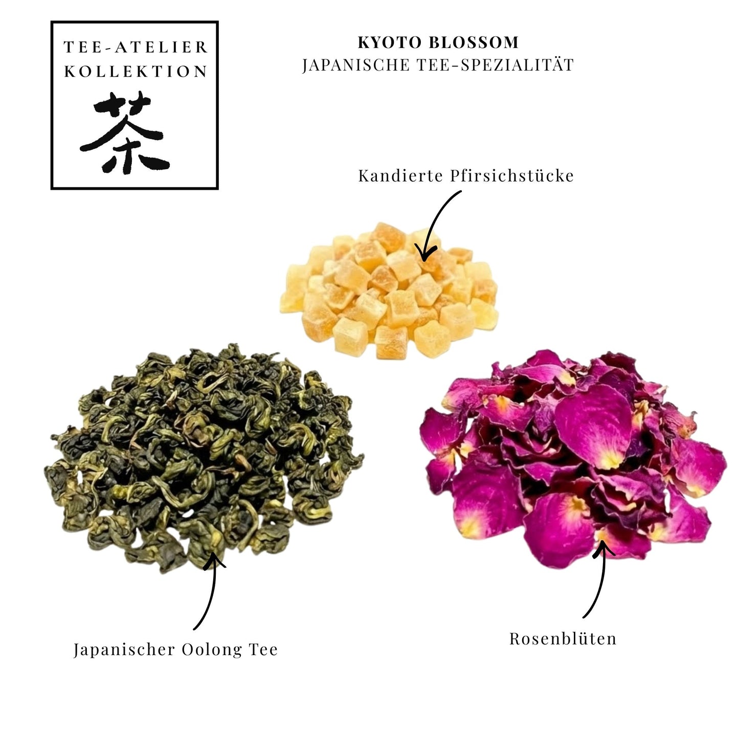 Kyoto Blossom – Feiner Oolong & Grüntee mit Pfirsich & Rosenblüten (80g) – Tee-Atelier Edition