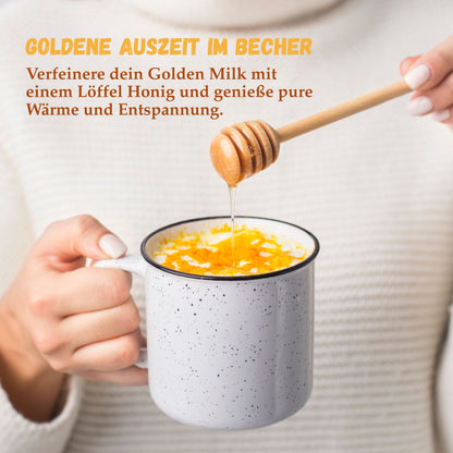 Bio Golden Milk Kurkuma Latte 100g Set – Goldene Milch Superfood in goldfarbener Metalldose mit Doppeldeckel & Edelstahllöffel – Vegan