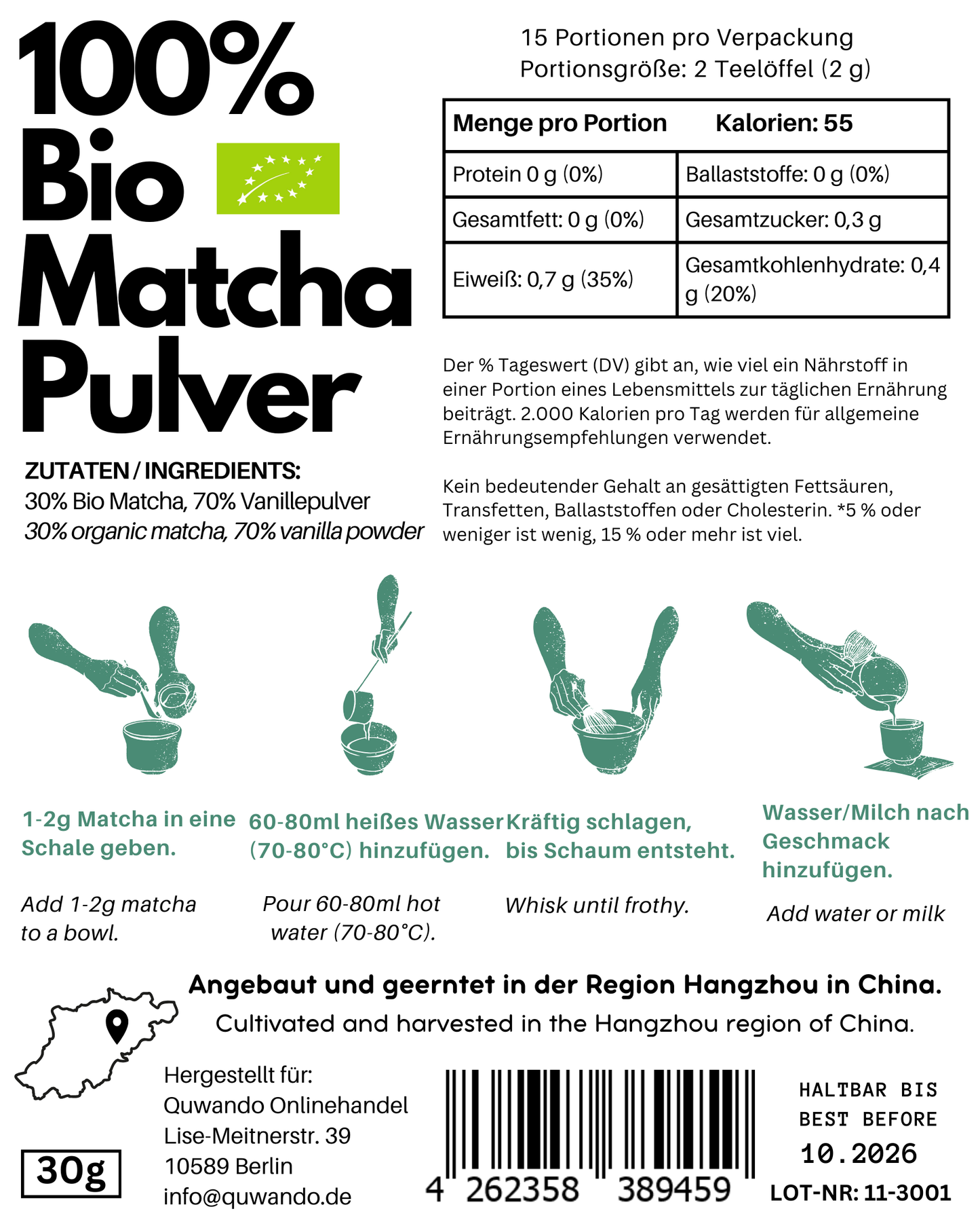 Vanille Matcha, 30g