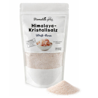 Biomatea Gourmet Series Himalaya Kristallsalz Weiß-Rosa – Fein Gemahlen – Naturbelassenes Steinsalz 500g