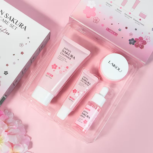 Sakura Gesichtspflege-Geschenkset, 4-teilig – Reinigung, Serum, Augencreme & Gesichtscreme