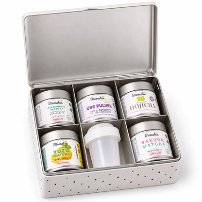6tlg. Premium Geschenkset – 5 Sorten - Bio Hojicha, Ceremonial Sakura, Yuzu, Matcha, Ube , Ideal für Teeliebhaber